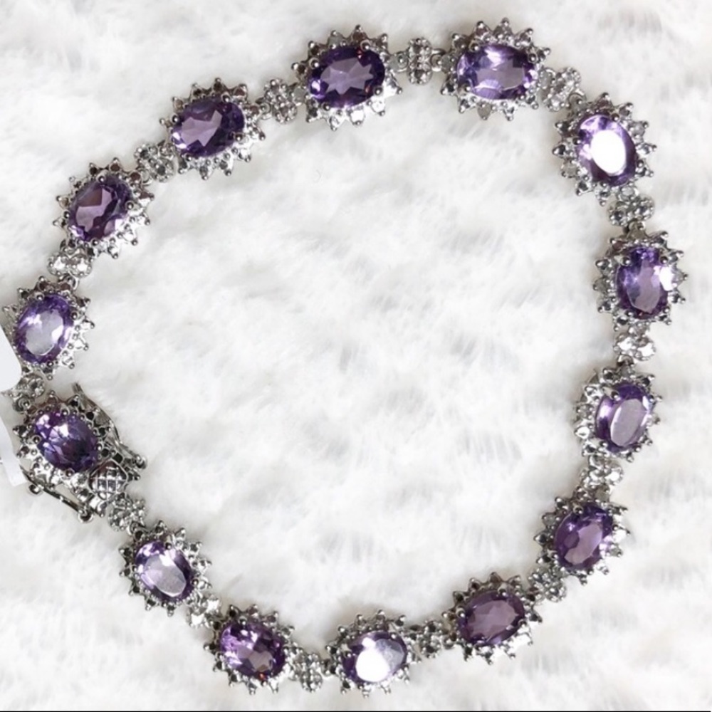 Amethyst & Diamond Sterling Silver Bracelet